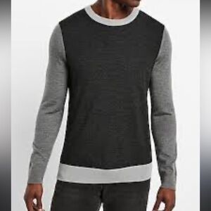 NWT! Express Men’s Merino Wool Gray Colorblock Crew Sweater L